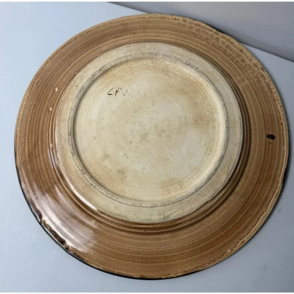 D. Lasser Ceramics Signed Yellow/Red Tulip Green Stems Pottery Large Platter 16” - Picture 6 of 11